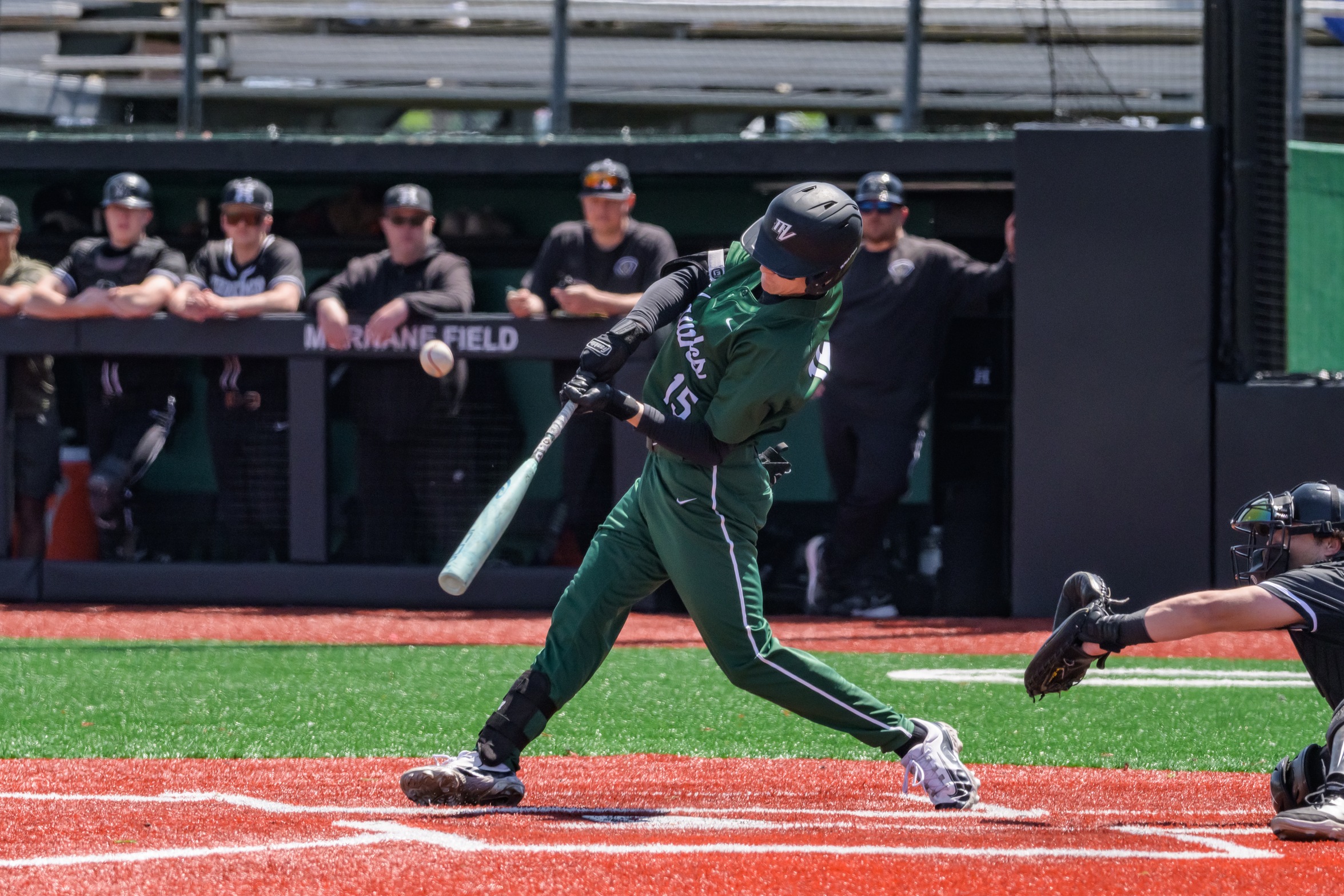 Hawk player swings at a pitch.